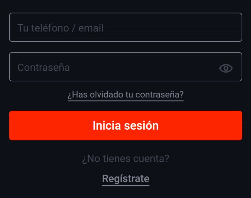 Captura de pantalla del formulario de acceso